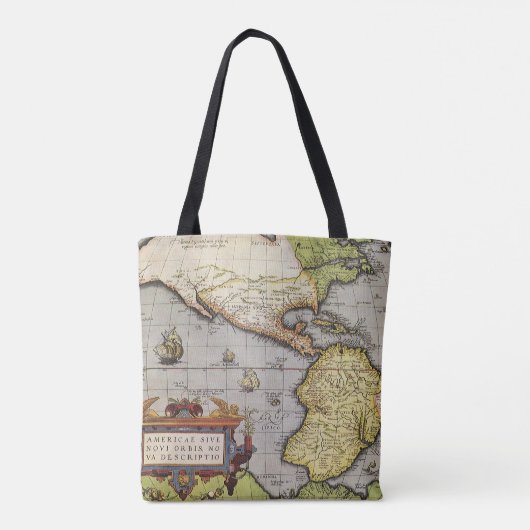 Antiek Wereldkaart van Amerika door Abraham Orteli Tote Bag (Achterkant)