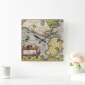 Antiek Wereldkaart van Amerika door Abraham Orteli Vierkante Klok (Huis)