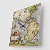 Antiek Wereldkaart van Amerika door Abraham Orteli Vierkante Klok (Hoek)