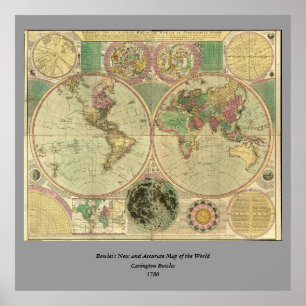 Antiek Wereldkaart van Carington Bowles, ongeveer  Poster