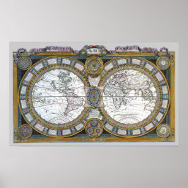 Antiek Wereldkaart van Claude Auguste Berey, 1688 Poster