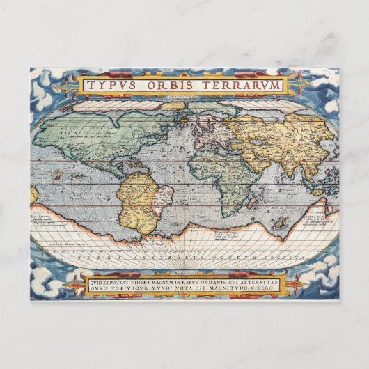 Antiek Wereldkaart van de 16e eeuw Briefkaart (Voorkant)