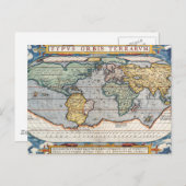 Antiek Wereldkaart van de 16e eeuw Briefkaart (Voorkant / Achterkant)