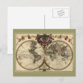 Antiek Wereldkaart van Guillaume de L'Isle, 1720 Briefkaart (Voorkant / Achterkant)