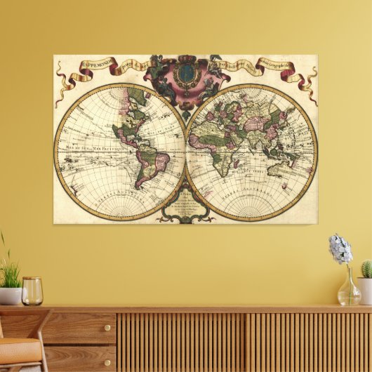 Antiek Wereldkaart van Guillaume de L'Isle, 1720 Canvas Afdruk (Insitu (Woonkamer))