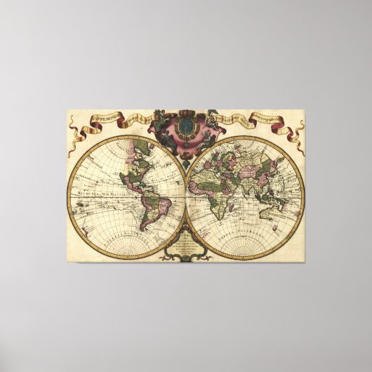 Antiek Wereldkaart van Guillaume de L'Isle, 1720 Canvas Afdruk (Voorkant)