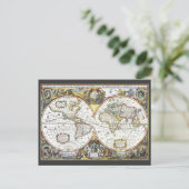 Antiek Wereldkaart van Hendrik Hondius, 1630 Briefkaart (Staand voorkant)