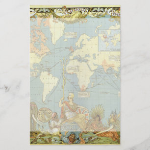 Antiek Wereldkaart van het Britse Rijk, 1886 Briefpapier