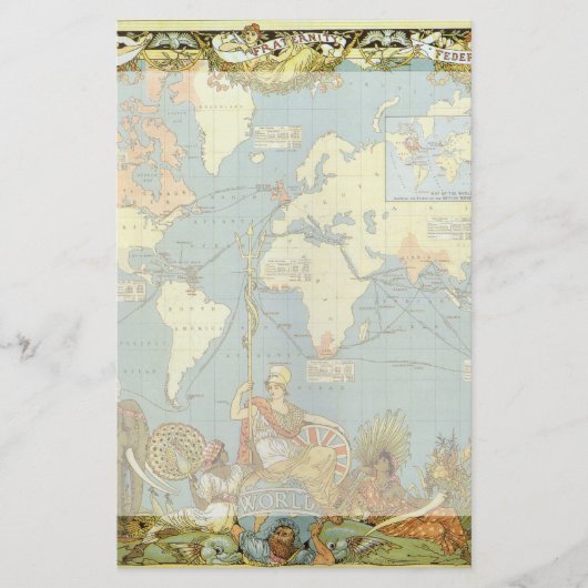 Antiek Wereldkaart van het Britse Rijk, 1886 Briefpapier (Voorkant)