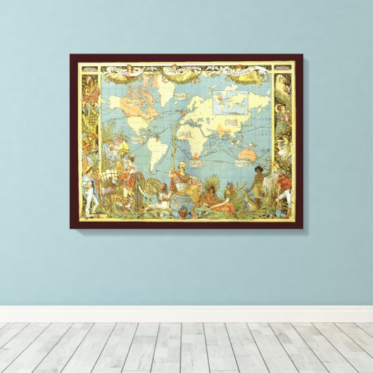 Antiek Wereldkaart van het Britse Rijk, 1886 Canvas Afdruk (Insitu (Houten vloer))