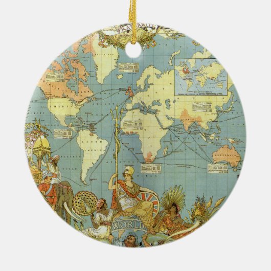 Antiek Wereldkaart van het Britse Rijk, 1886 Keramisch Ornament (Achterkant)