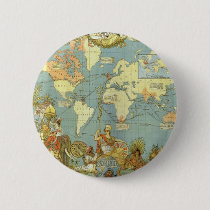Antiek Wereldkaart van het Britse Rijk, 1886 Ronde Button 5,7 Cm