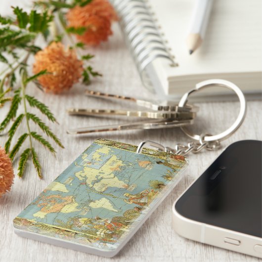 Antiek Wereldkaart van het Britse Rijk, 1886 Sleutelhanger (Voorkant Rechts)