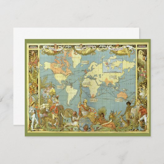 Antiek Wereldkaart van het Britse Rijk Uitnodiging (Voorkant / Achterkant)