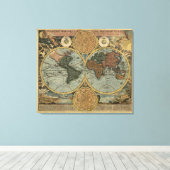 Antiek Wereldkaart van Johann Baptist Homann, 1716 Canvas Afdruk (Insitu (Houten vloer))