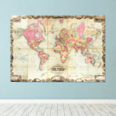 Antiek Wereldkaart van John Colton, circa 1854 Canvas Afdruk (Insitu (Houten vloer))