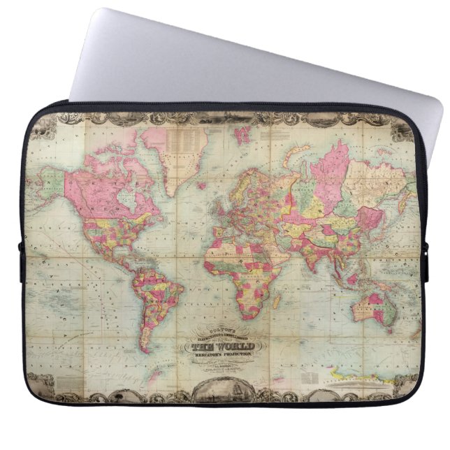 Antiek Wereldkaart van John Colton, circa 1854 Laptop Sleeve (Voorkant)