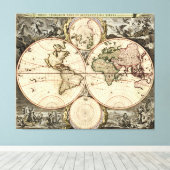 Antiek Wereldkaart van Nicolao Visscher, circa 169 Canvas Afdruk (Insitu (Houten vloer))