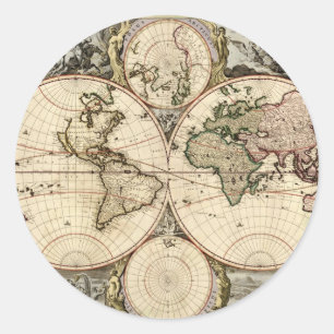 Antiek Wereldkaart van Nicolao Visscher, circa 169 Ronde Sticker