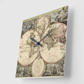 Antiek Wereldkaart van Nicolao Visscher, circa 169 Vierkante Klok (Hoek)