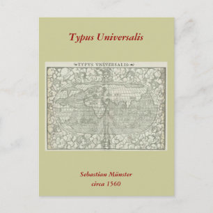 Antiek Wereldkaart van Sebastian Münster ongeveer Briefkaart