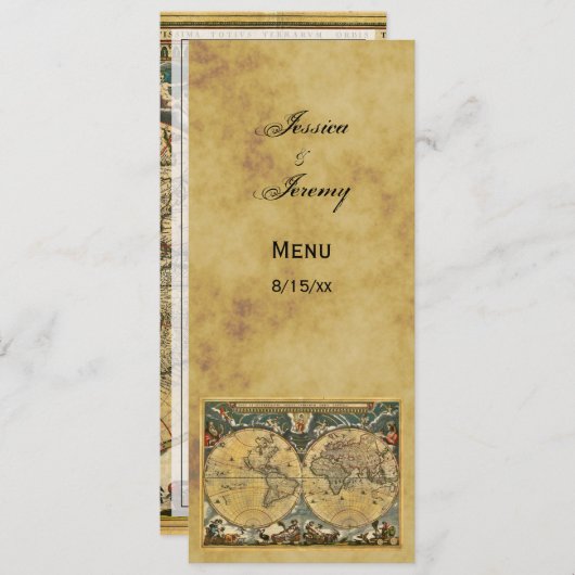 Antiek Wereldkaart Verdrukte #2 Menu Kaarten (Voorkant / Achterkant)