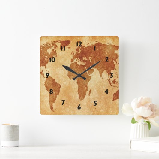 Antiek Wereldkaart Vierkante Klok (Huis)