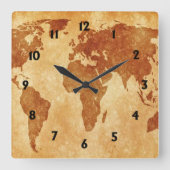 Antiek Wereldkaart Vierkante Klok (Voorkant)