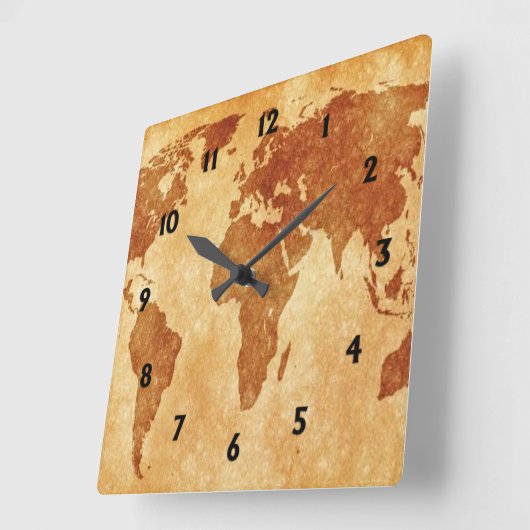 Antiek Wereldkaart Vierkante Klok (Hoek)