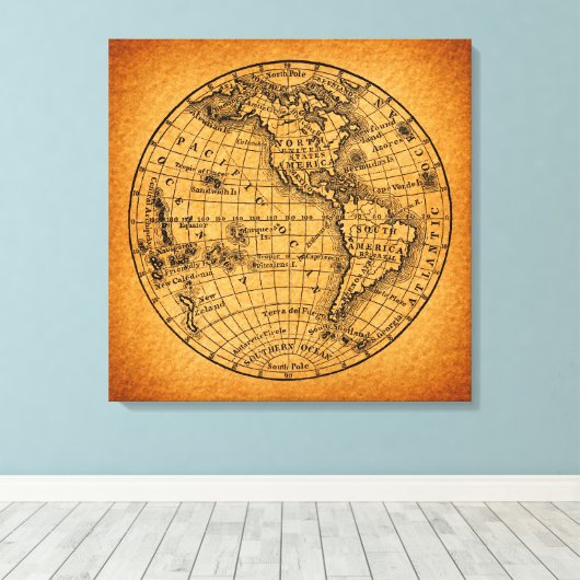 Antiek Wereldkaart  Wereldbol Canvas Afdruk (Insitu (Houten vloer))