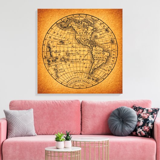 Antiek Wereldkaart  Wereldbol Canvas Afdruk (Insitu (Woonkamer))