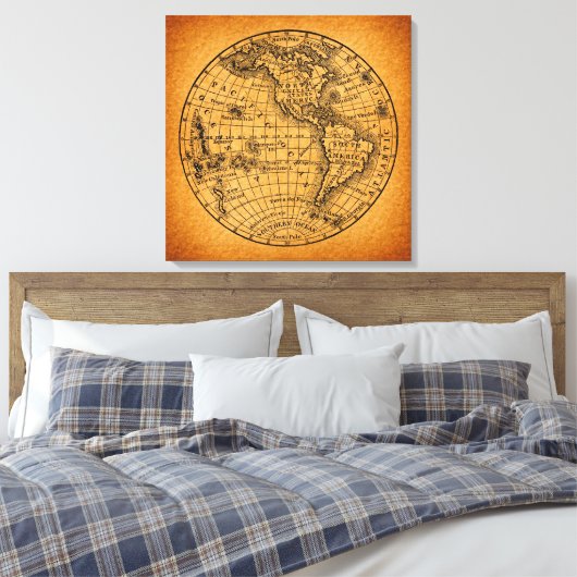 Antiek Wereldkaart  Wereldbol Canvas Afdruk (Insitu (Slaapkamer))