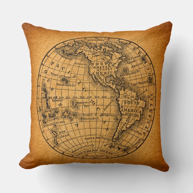 Antiek Wereldkaart  Wereldbol Kussen (Voorkant)