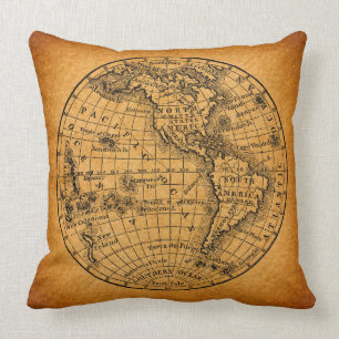 Antiek Wereldkaart  Wereldbol Kussen
