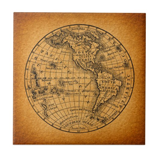 Antiek Wereldkaart  Wereldbol Tegeltje (Voorkant)