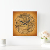 Antiek Wereldkaart  Wereldbol Vierkante Klok (Huis)