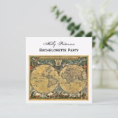Antiek Wereldkaart, White BG SQ Bachelorette Kaart (Staand voorkant)