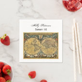 Antiek Wereldkaart, White BG SQ Sweet 16 Servetten (Insitu)