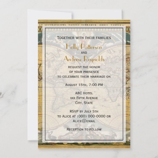 Antiek Wereldkaart, White BG V Wedding Kaart (Achterkant)