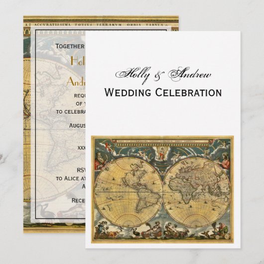 Antiek Wereldkaart, White BG V Wedding Kaart (Voorkant / Achterkant)