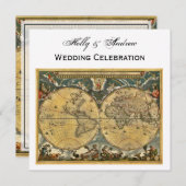 Antiek Wereldkaart, Wit BG SQ Bruiloft Kaart (Voorkant / Achterkant)