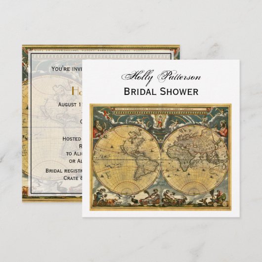 Antiek Wereldkaart, Wit BG SQ Vrijgezellenfeest Kaart (Voorkant / Achterkant)