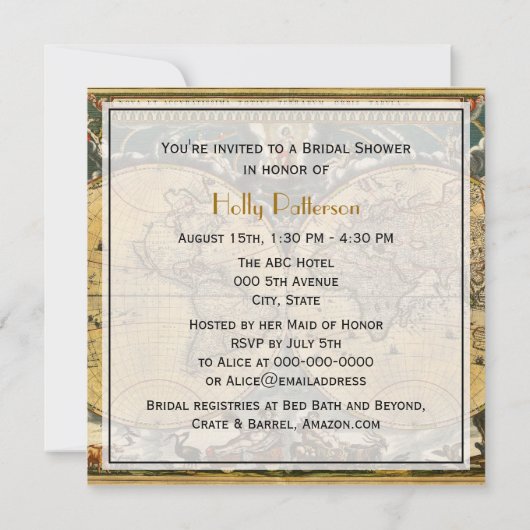 Antiek Wereldkaart, Wit BG SQ Vrijgezellenfeest Kaart (Achterkant)