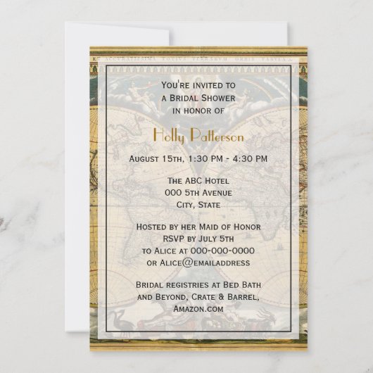 Antiek Wereldkaart, Wit BG V Vrijgezellenfeest Kaart (Achterkant)