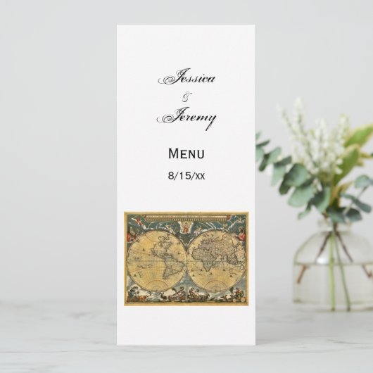 Antiek Wereldkaart Witte #3-menukaarten Kaart (Staand voorkant)