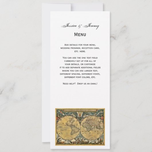 Antiek Wereldkaart Witte #3-menukaarten Kaart (Achterkant)