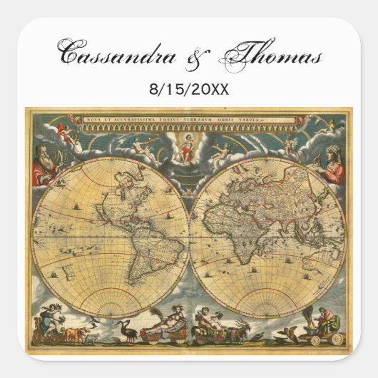 Antiek Wereldkaart Witte BG envelopzegels Vierkante Sticker (Voorkant)