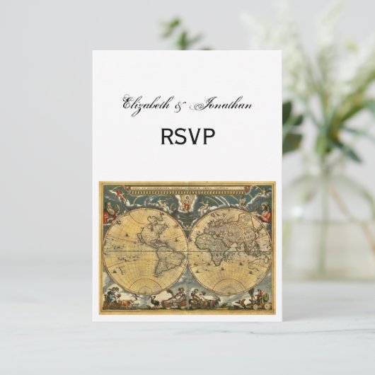 Antiek Wereldkaart, witte BG RSVP (Staand voorkant)