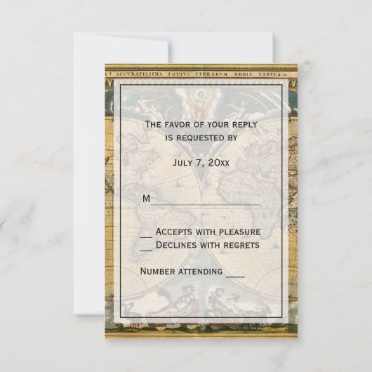 Antiek Wereldkaart, witte BG RSVP (Achterkant)