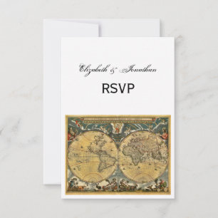 Antiek Wereldkaart, witte BG RSVP Kaartje